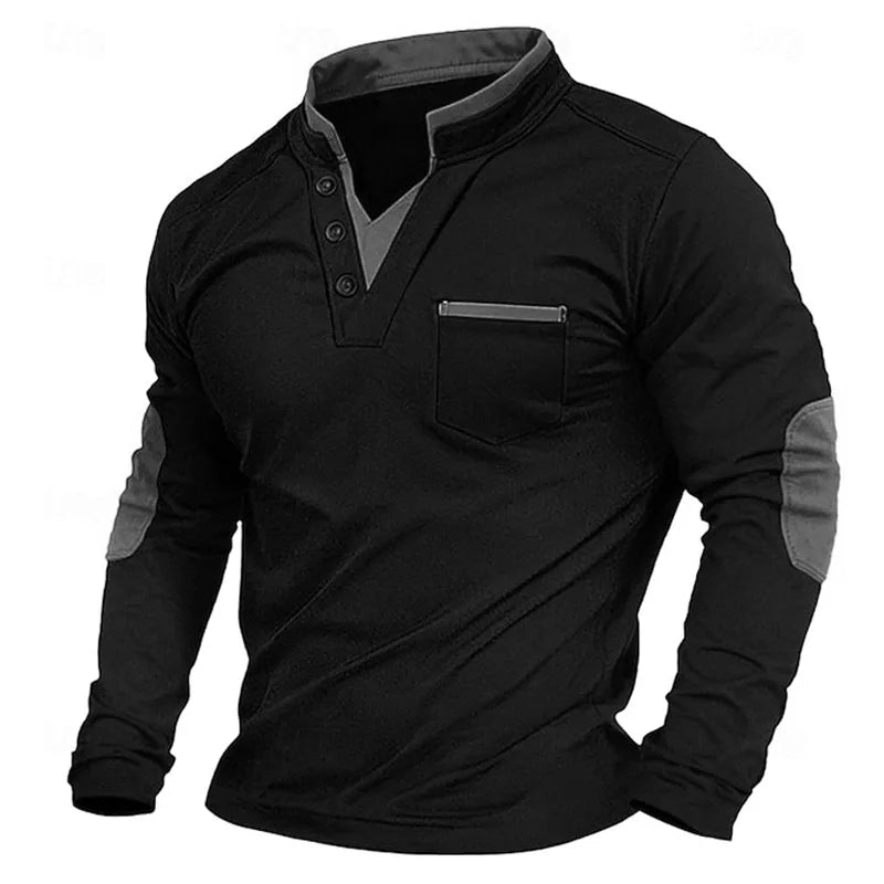 Męska koszulka henley z długim rękawem casual