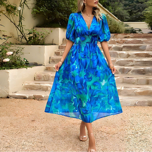 Vestido medio largo con escote en V