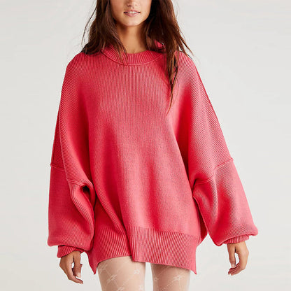Fayette | Elegante jersey rojo de mujer de manga larga y cuello redondo