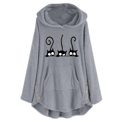 Elisa | Sudadera con capucha cálida y casual con bordado de gato polar - Ideal para otoño/invierno