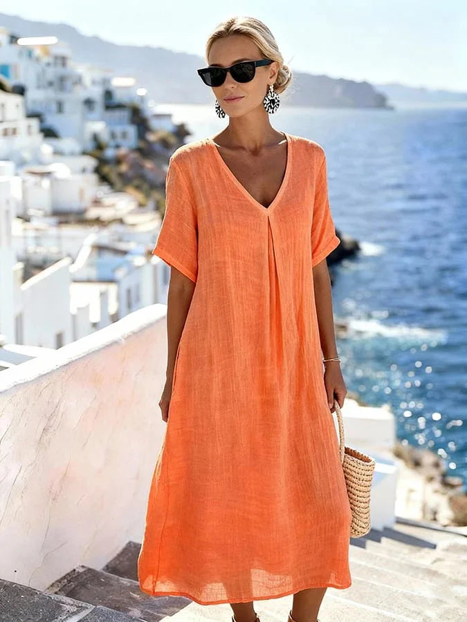 Damska sukienka midi z dekoltem V typu kaftan