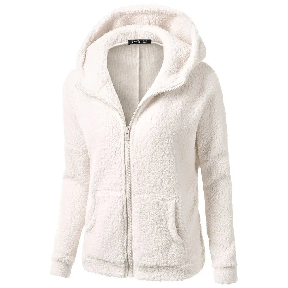Elisa | Elegante sudadera con capucha de piel sintética de osito y cremallera - Ideal para otoño/invierno