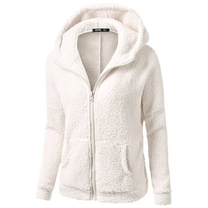 Elisa | Elegante sudadera con capucha de piel sintética de osito y cremallera - Ideal para otoño/invierno