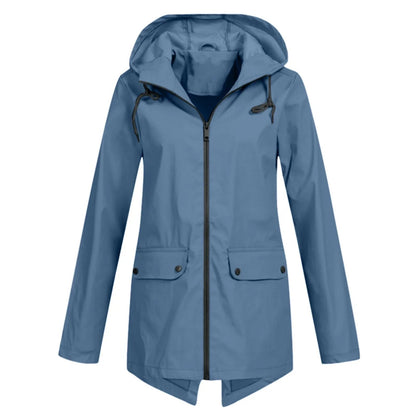 Chubasquero casual impermeable con capucha y cremallera para mujer | Ideal para otoño/invierno