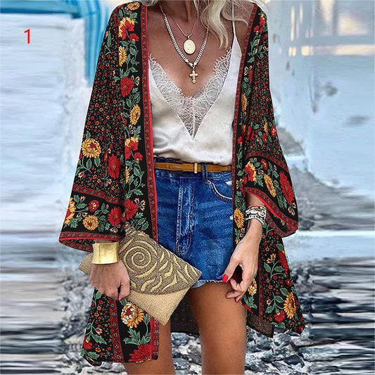 Bohemian Floral Blusa Casual Loose Beach