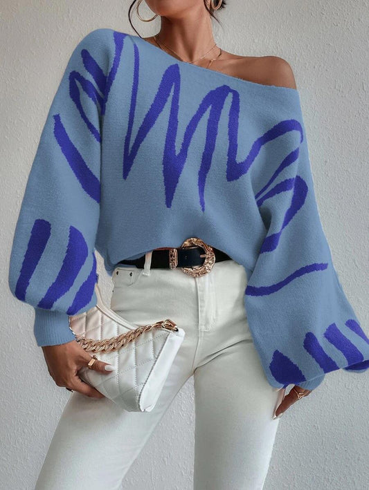 Winona Sweater | Jersey oversize azul con mangas abullonadas