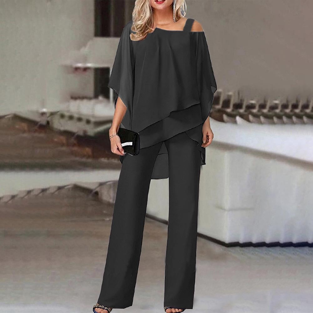 Elegante conjunto de dos piezas con hombros fríos para mujer