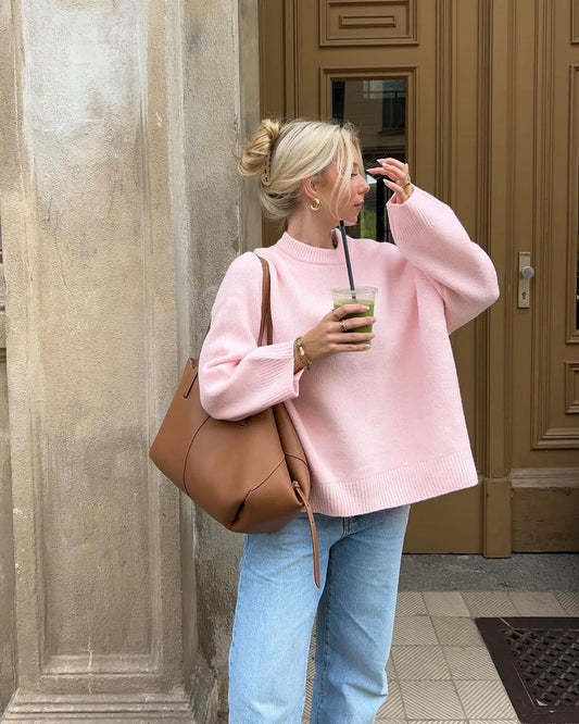 Elegante jersey suelto de cuello en O para mujer | Cómodo y chic para el día a día
