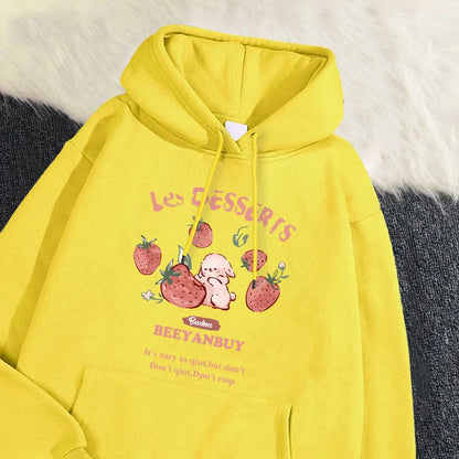 Sudadera Soraya con capucha y motivos de fresas y conejitos