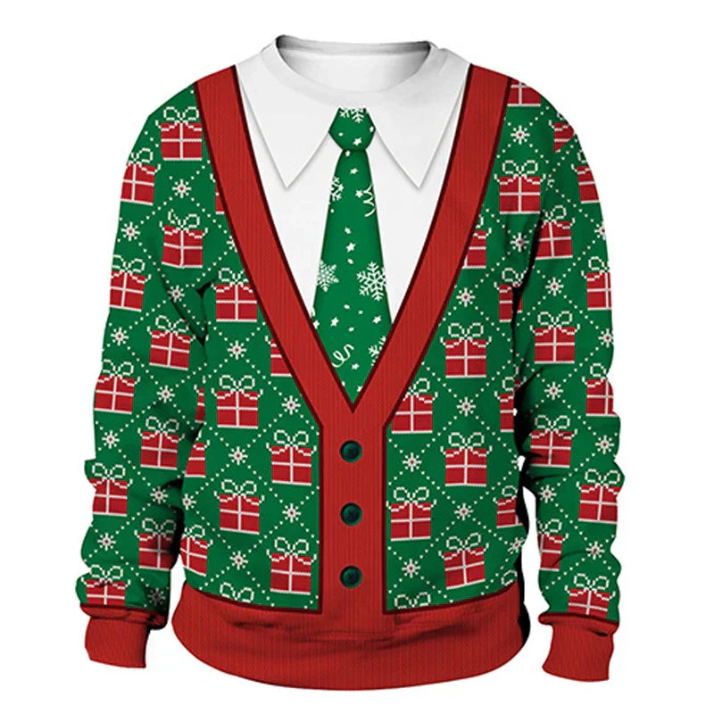 Dietmar | Cálido jersey con escote redondo y estampados navideños en 3D para hombre y mujer