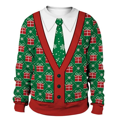 Dietmar | Cálido jersey con escote redondo y estampados navideños en 3D para hombre y mujer