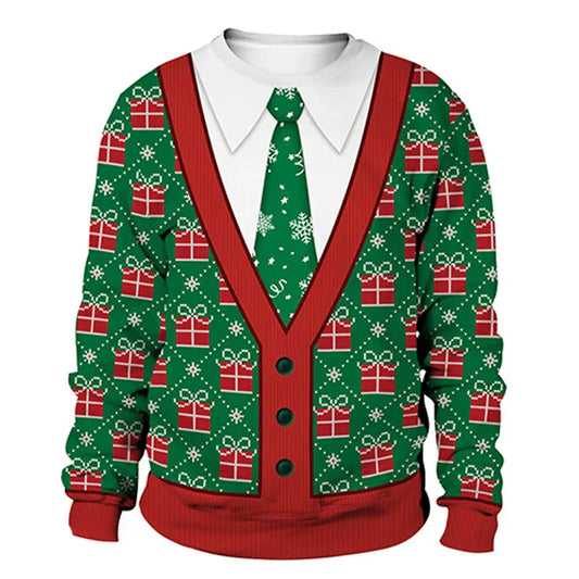 Dietmar | Cálido jersey con escote redondo y estampados navideños en 3D para hombre y mujer