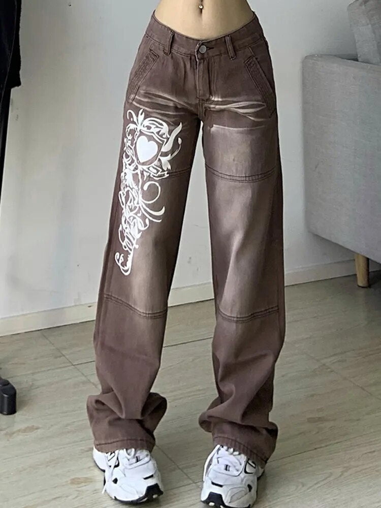 Vaqueros cargo estampados Hoos para mujer Y2K