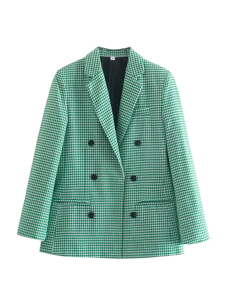 Blazer de cuadros de estilo vintage para mujer