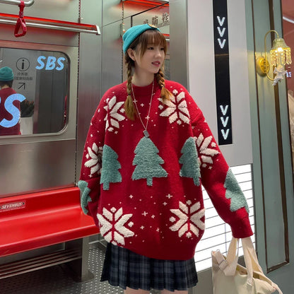 Marion | Jersey de punto oversize con escote redondo y estampado navideño para hombre y mujer