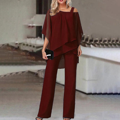Elegante conjunto de dos piezas con hombros fríos para mujer