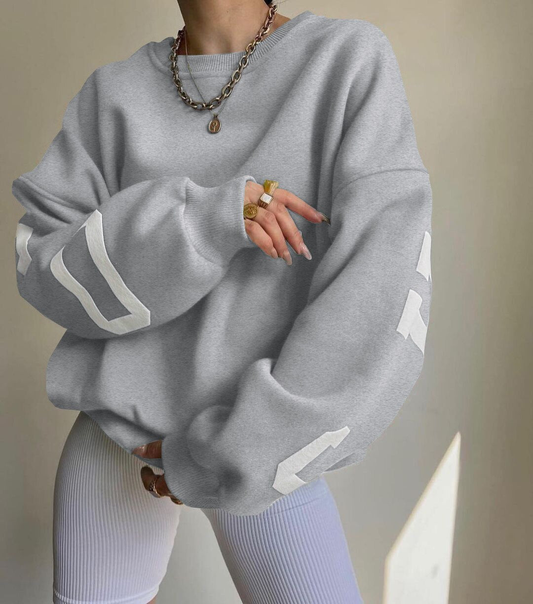 Irene - Jersey de manga larga con cuello en O para mujer