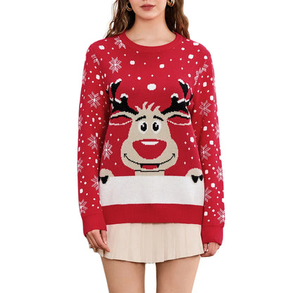 Rudi | jersey de punto con escote redondo y estampado navideño de renos para hombre y mujer