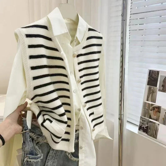 Draco|Elegante chaleco chic de punto a rayas para mujer