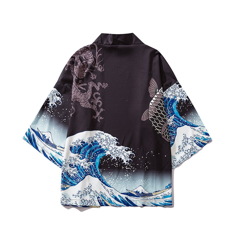 Abrigo con estampado de carpas onduladas japonesas Tradicional