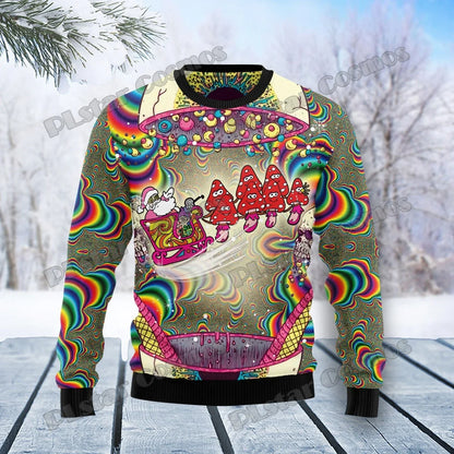 Lothar | Cálido jersey con escote redondo y estampado de terror en 3D de Papá Noel para hombre