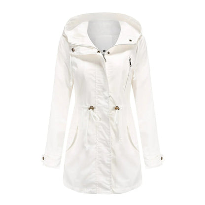 Elegante chubasquero con capucha y cintura ajustable para mujer | Ideal para otoño/invierno