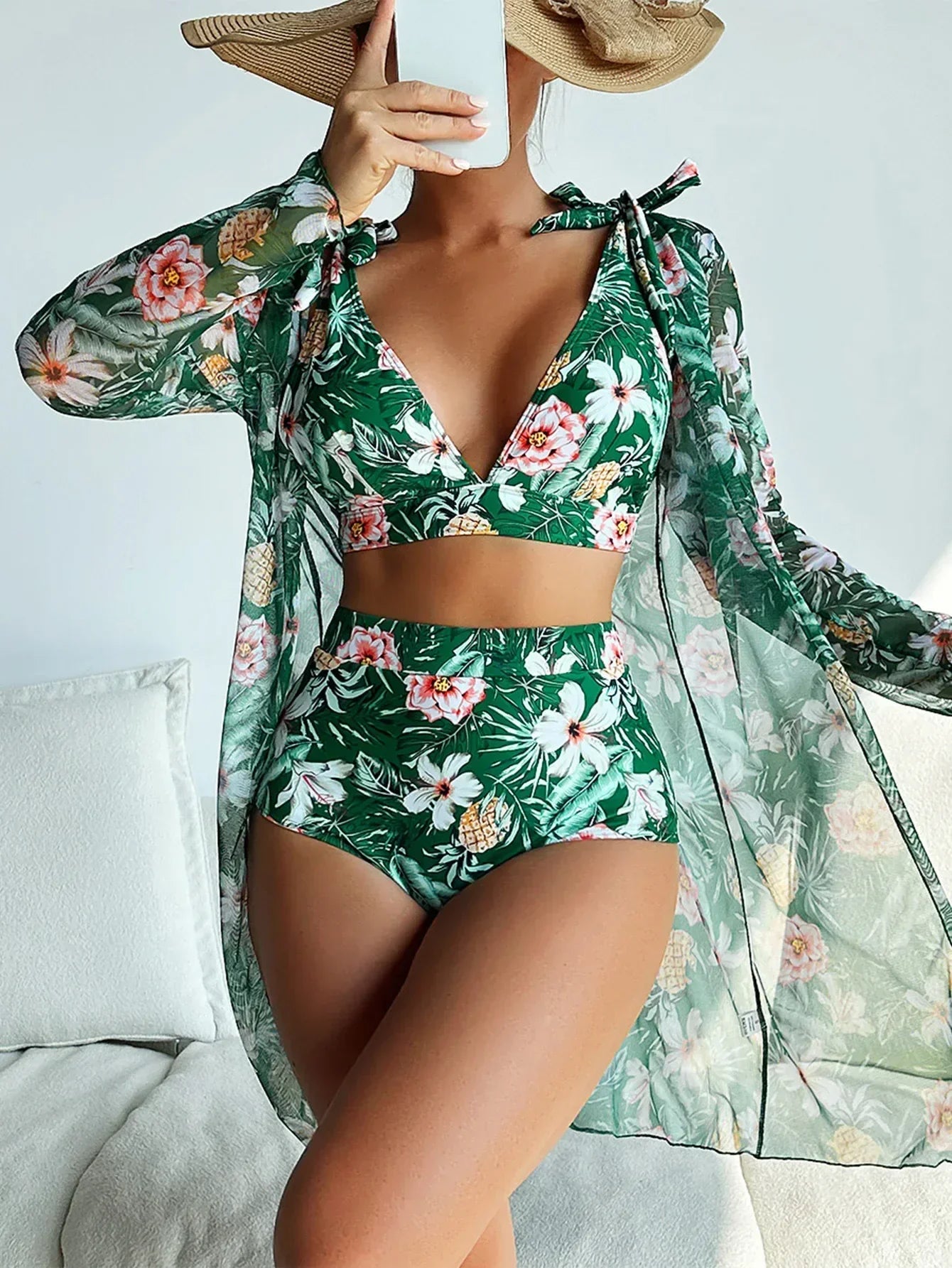 Bikini sexy con estampado floral y superposición