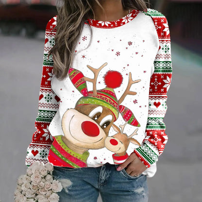 Romina | Cálido jersey con escote redondo y reno navideño estampado en 3D para mujer
