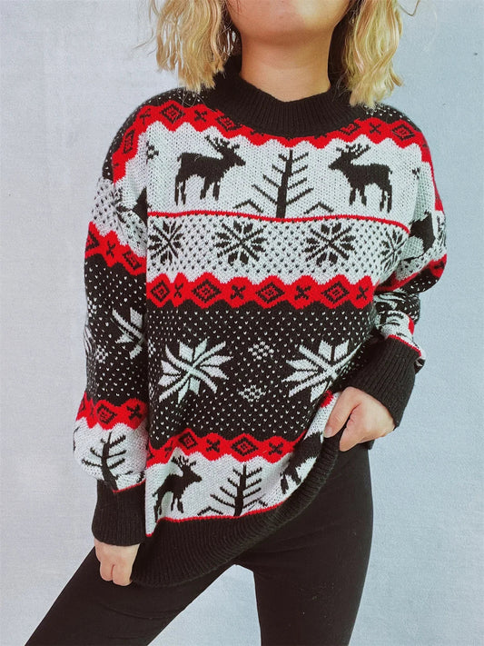 Elena | Jersey de punto jacquard con escote redondo y motivos navideños para mujer