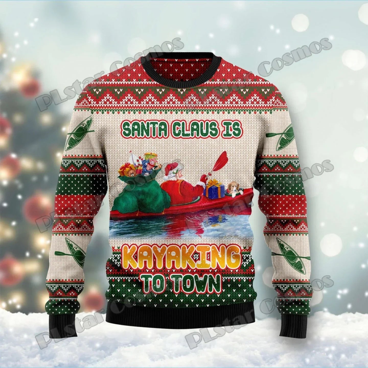 Lothar | Cálido jersey con escote redondo y estampado de terror en 3D de Papá Noel para hombre