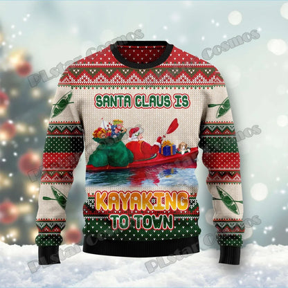 Lothar | Cálido jersey con escote redondo y estampado de terror en 3D de Papá Noel para hombre
