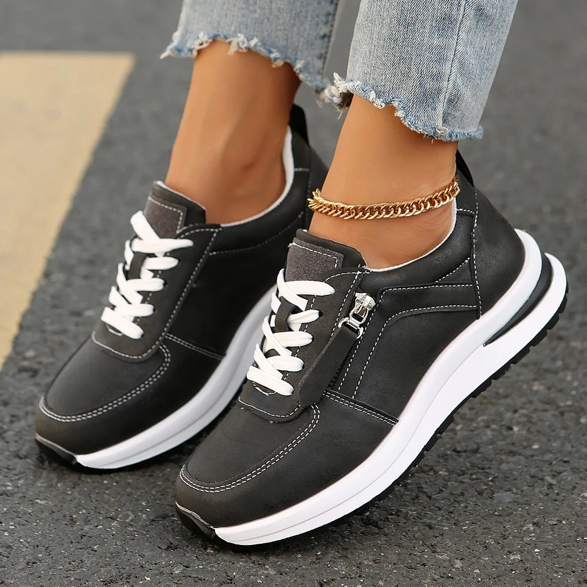 Damskie Niskie Trampki Fashion Boczny Zamek