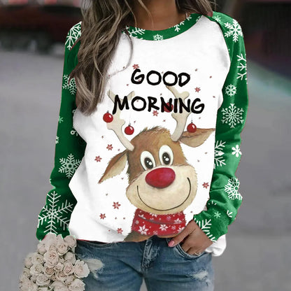 Romina | Cálido jersey con escote redondo y reno navideño estampado en 3D para mujer