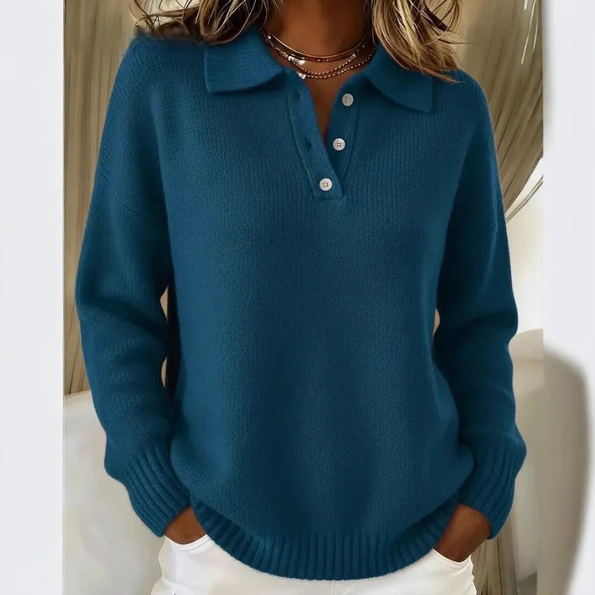 Damski Sweter Polo Z Guzikami
