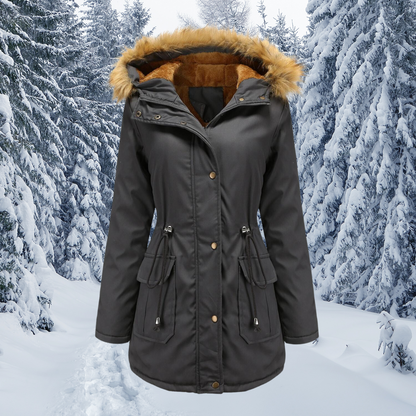 Cuello de piel acolchado con capucha Cálido abrigo de invierno