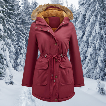 Cuello de piel acolchado con capucha Cálido abrigo de invierno