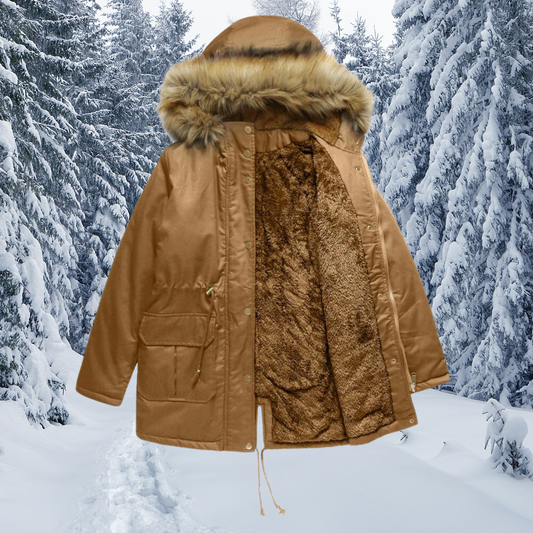 Cuello de piel acolchado con capucha Cálido abrigo de invierno