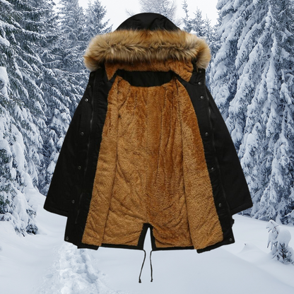 Cuello de piel acolchado con capucha Cálido abrigo de invierno