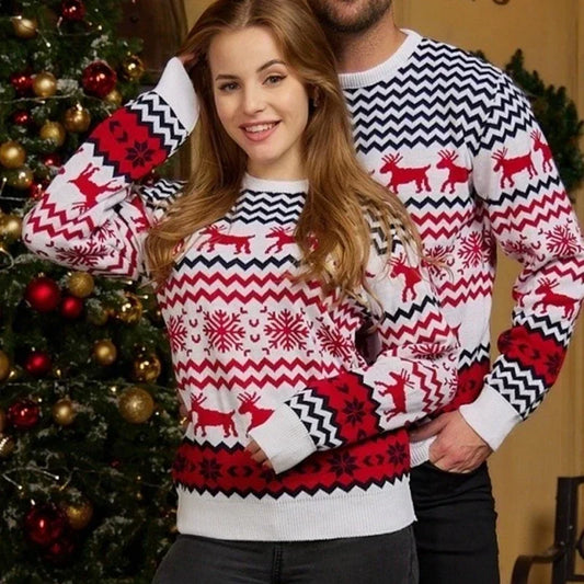 Stefan | Cálido jersey de punto con rayas y estampado navideño para hombre y mujer