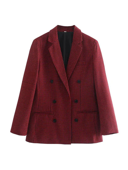 Blazer de cuadros de estilo vintage para mujer