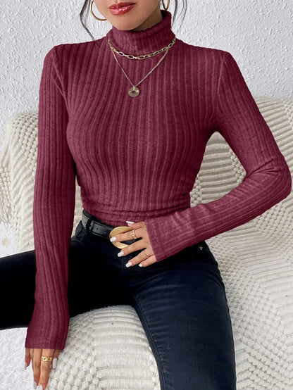 Dustin|Elegante Solid Basic cuello alto de punto para mujer