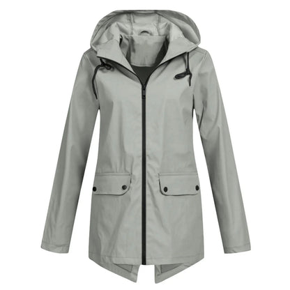 Chubasquero casual impermeable con capucha y cremallera para mujer | Ideal para otoño/invierno