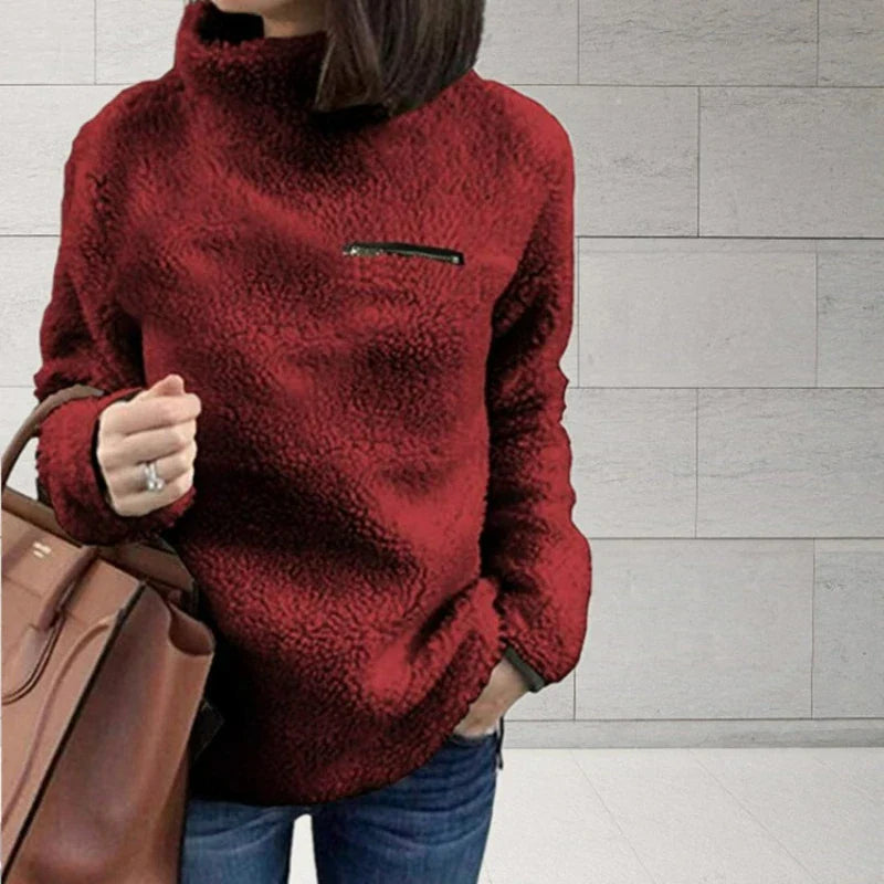 Layan - suave jersey de cuello alto en tejido de peluche