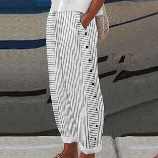Cómodos pantalones de verano con estampado de rayas