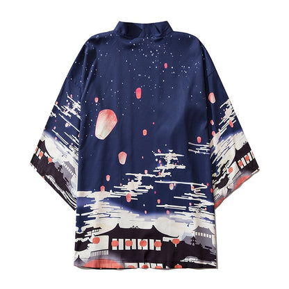 Abrigo con estampado de carpas onduladas japonesas Tradicional