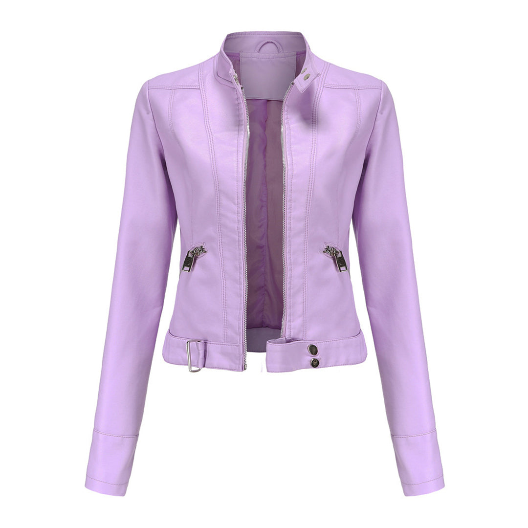 Elegante chaqueta de cuero para mujer con cinturón