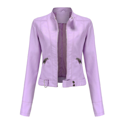 Elegante chaqueta de cuero para mujer con cinturón