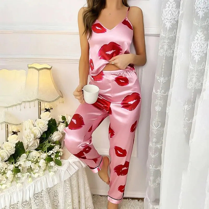 Damski Elegancki Wzorzysty Zestaw Piżamowy