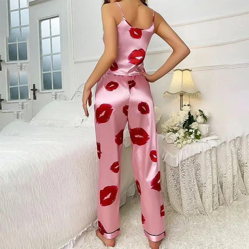 Damski Elegancki Wzorzysty Zestaw Piżamowy