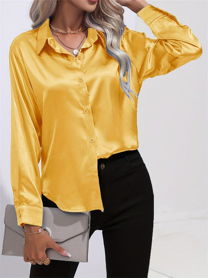 Blusa de satén de manga larga - Cuello con solapa y tejido ligero